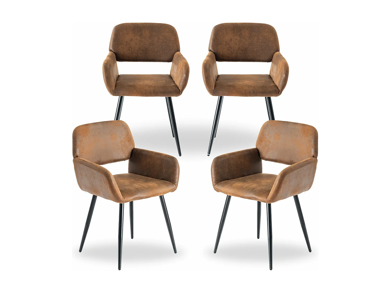 URBAN MEUBLE Lot de 4 chaises de salle à manger style industriel tissu marron rétro pieds noirs