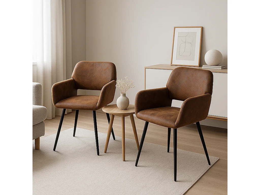 URBAN MEUBLE Lot de 4 chaises de salle à manger style industriel tissu marron rétro pieds noirs