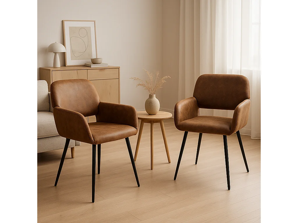 URBAN MEUBLE Lot de 4 chaises de salle à manger style industriel tissu marron rétro pieds noirs