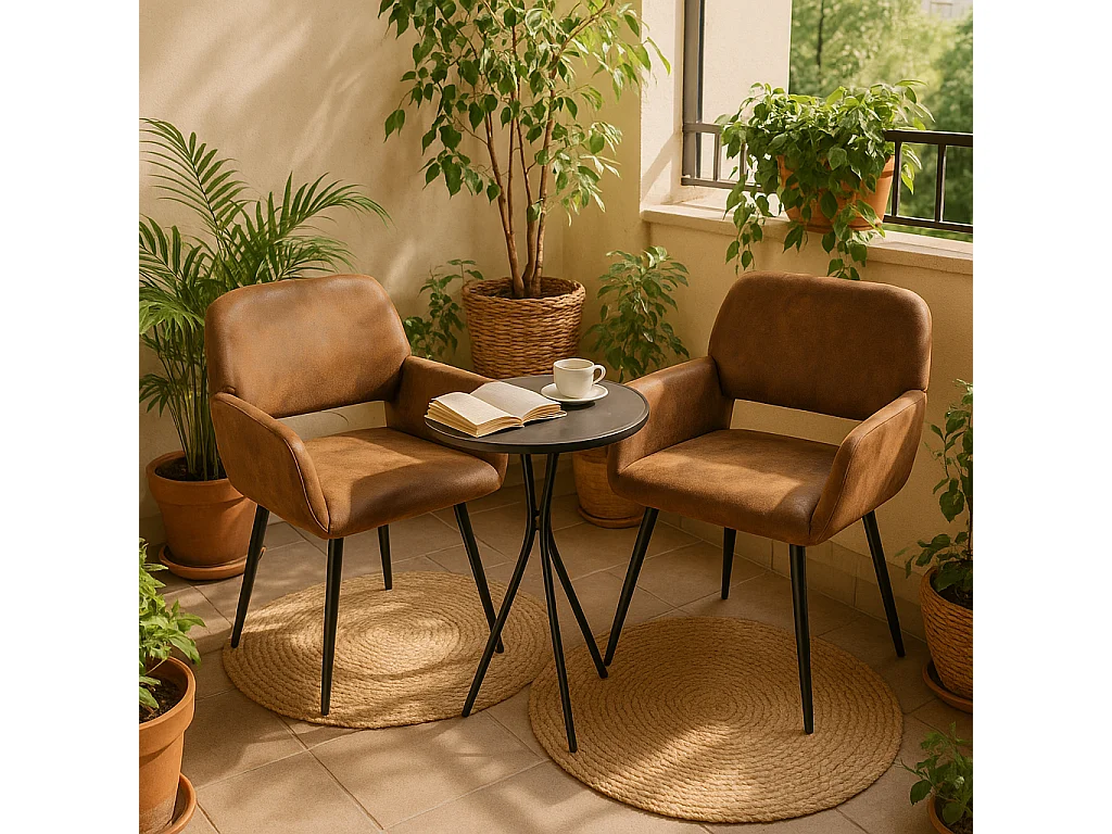 URBAN MEUBLE Lot de 4 chaises de salle à manger style industriel tissu marron rétro pieds noirs