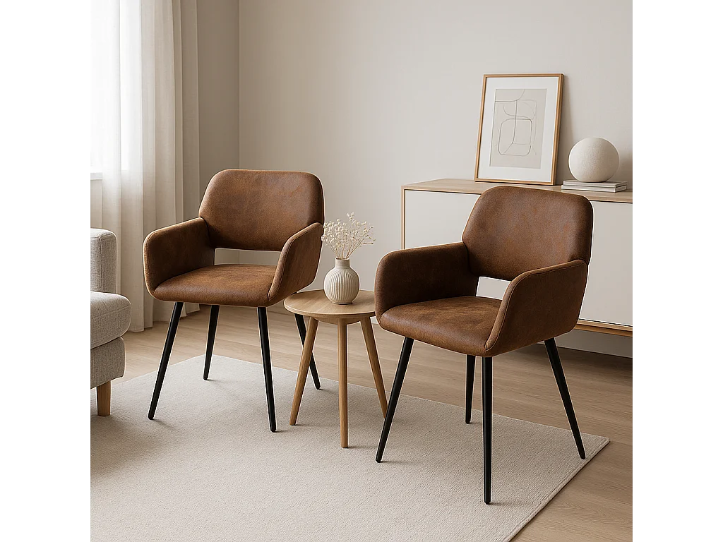 URBAN MEUBLE Lot de 4 chaises de salle à manger style industriel tissu marron rétro pieds noirs