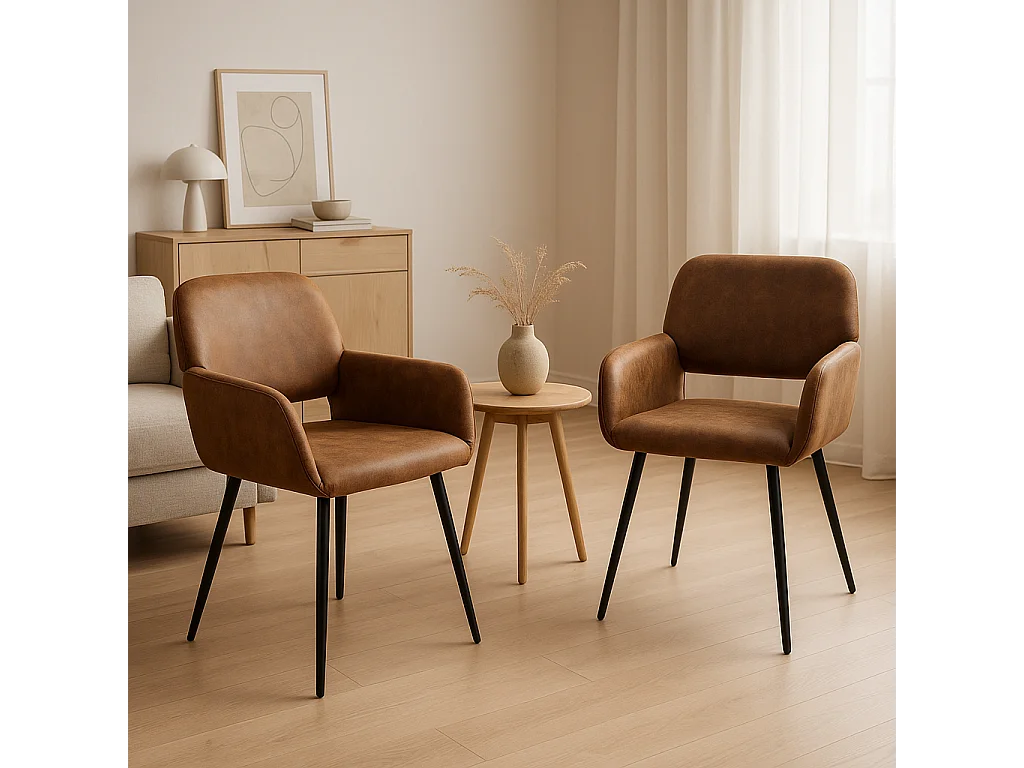 URBAN MEUBLE Lot de 4 chaises de salle à manger style industriel tissu marron rétro pieds noirs