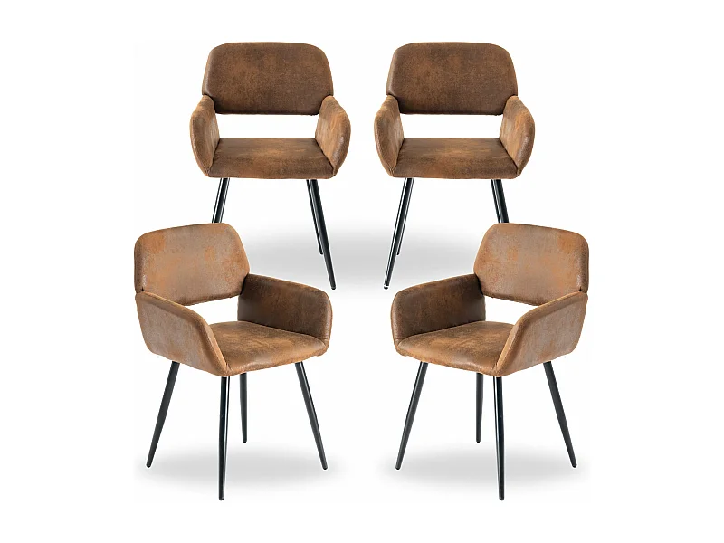 URBAN MEUBLE Lot de 4 chaises de salle à manger style industriel tissu marron rétro pieds noirs