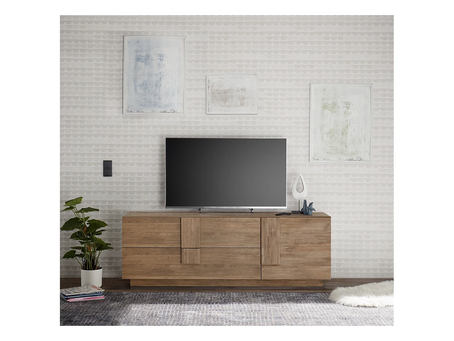 Madia design moderno per soggiorno con ampi cassetti e anta singola 181x63 ML29 rovere mercure