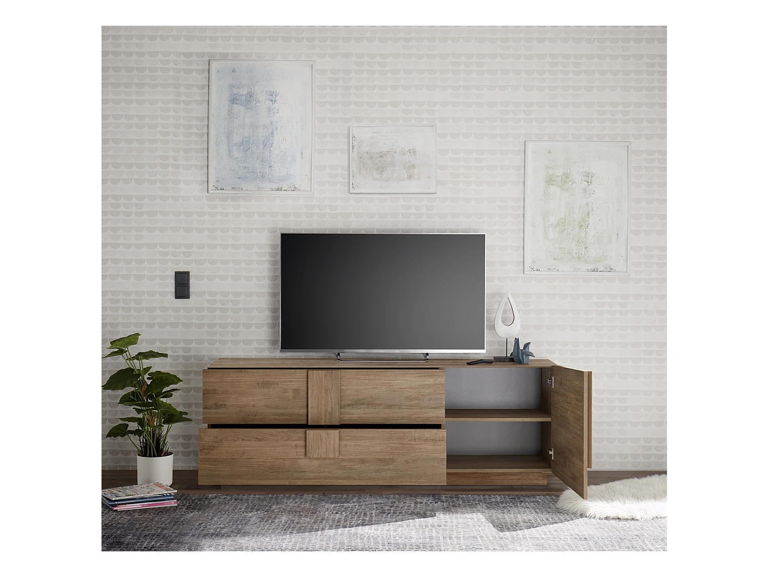 Madia design moderno per soggiorno con ampi cassetti e anta singola 181x63 ML29 rovere mercure