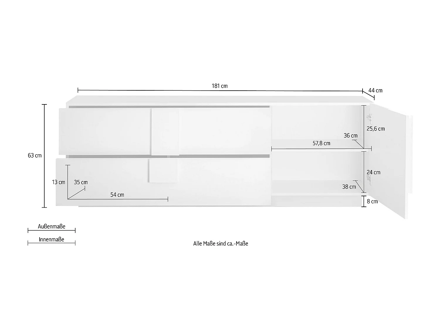 Madia design moderno per soggiorno con ampi cassetti e anta singola 181x63 ML29 rovere mercure