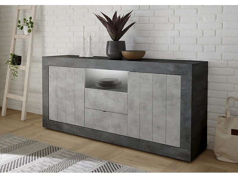 Madia per soggiorno design moderno due ante e due cassetti 184x86 ML45 ossido e cemento