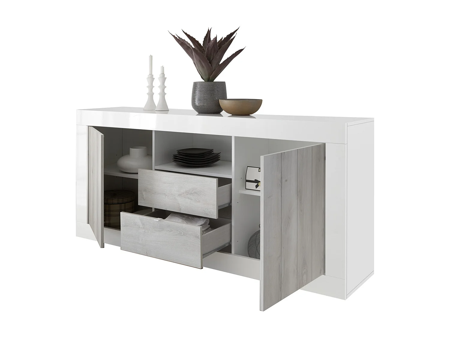 Madia per soggiorno design moderno due ante e due cassetti 184x86 ML45 ossido e cemento