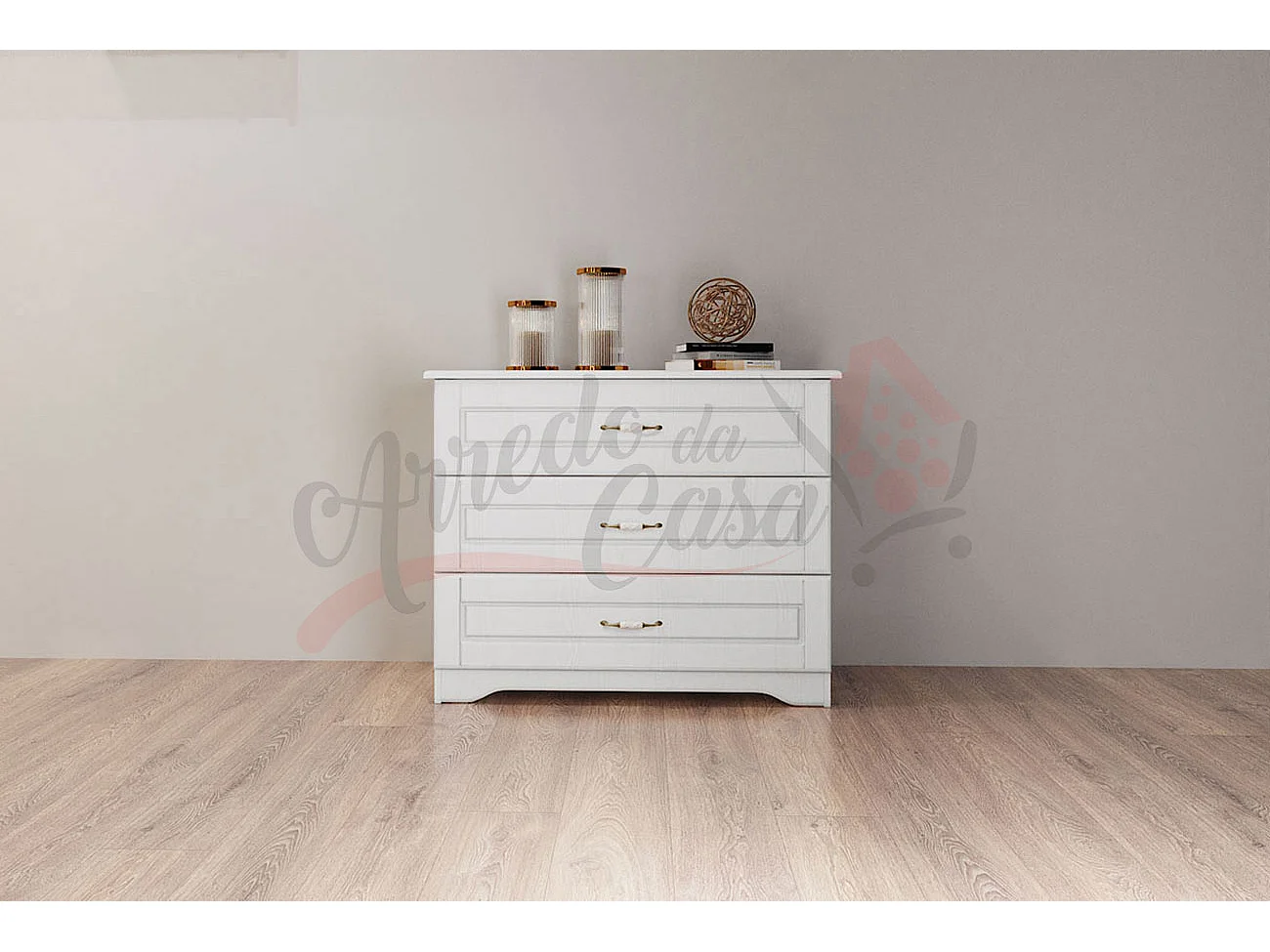 Madia classica da sala con tre cassetti rifinitura elegante 95x77 bianco MI11