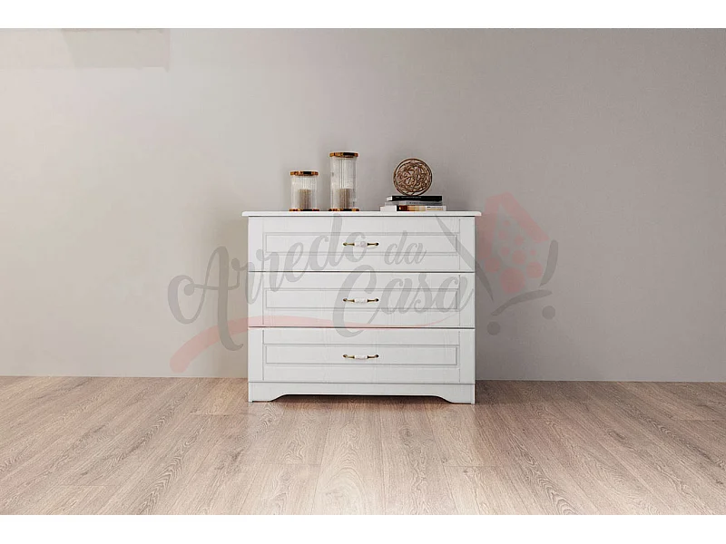 Madia classica da sala con tre cassetti rifinitura elegante 95x77 bianco MI11