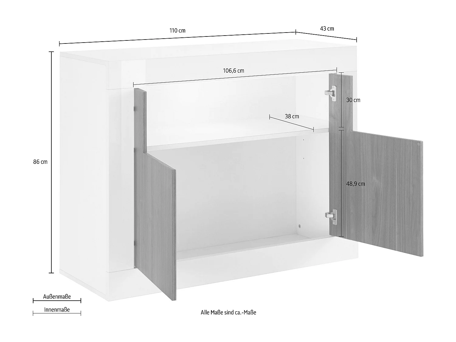 Madia piccola da zona giorno con due ante battenti design moderno 110x86 ML47 ossido e cemento