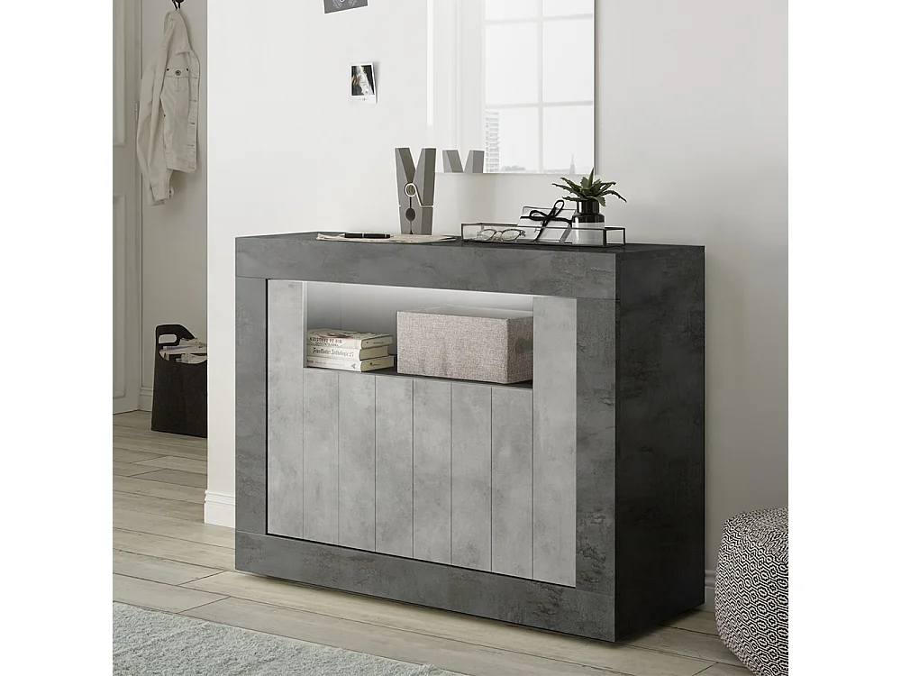 Madia piccola da zona giorno con due ante battenti design moderno 110x86 ML47 ossido e cemento