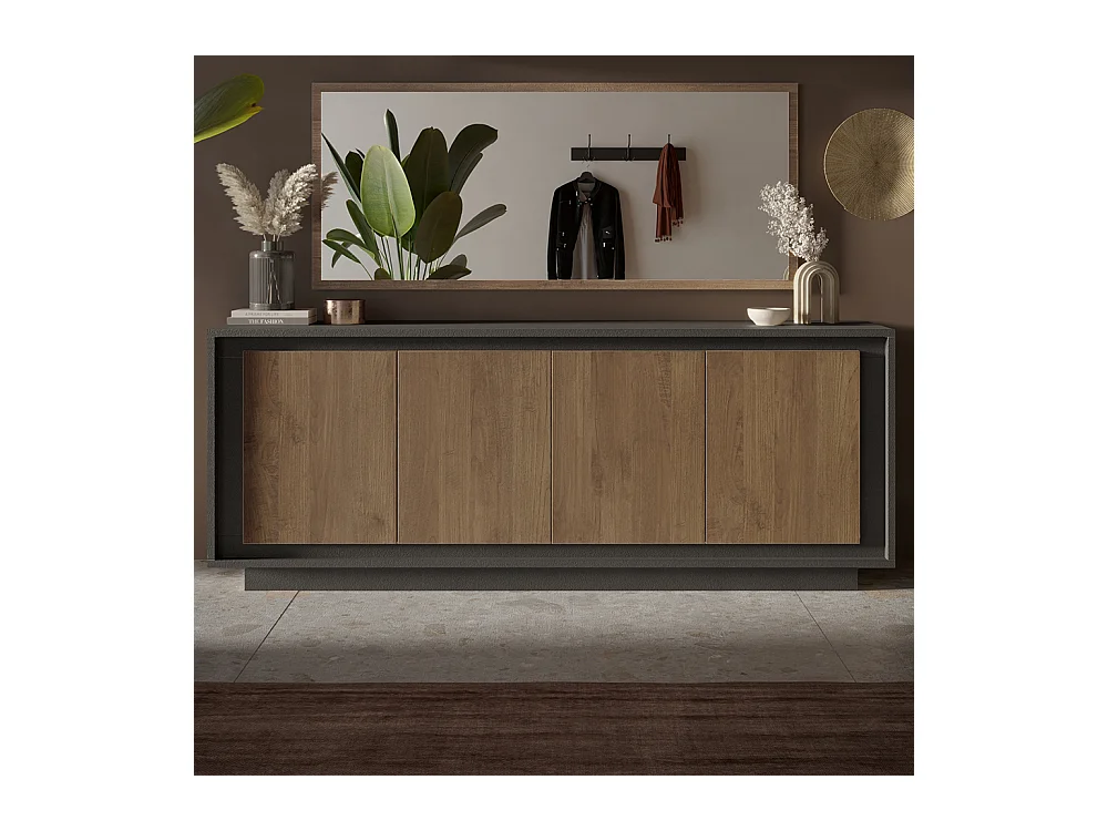 Madia moderna a 4 ante 207x80 cm grafite e rovere scuro ML56