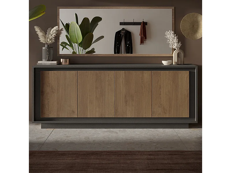 Madia moderna a 4 ante 207x80 cm grafite e rovere scuro ML56