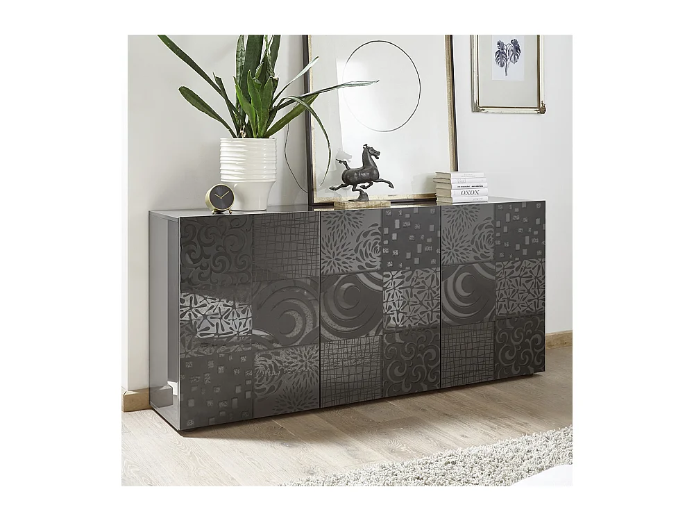 Madia design moderno per living con tre ante battenti serigrafato 181x84 ML36 grigio lucido