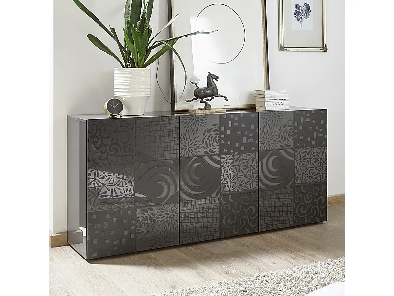 Madia design moderno per living con tre ante battenti serigrafato 181x84 ML36 grigio lucido