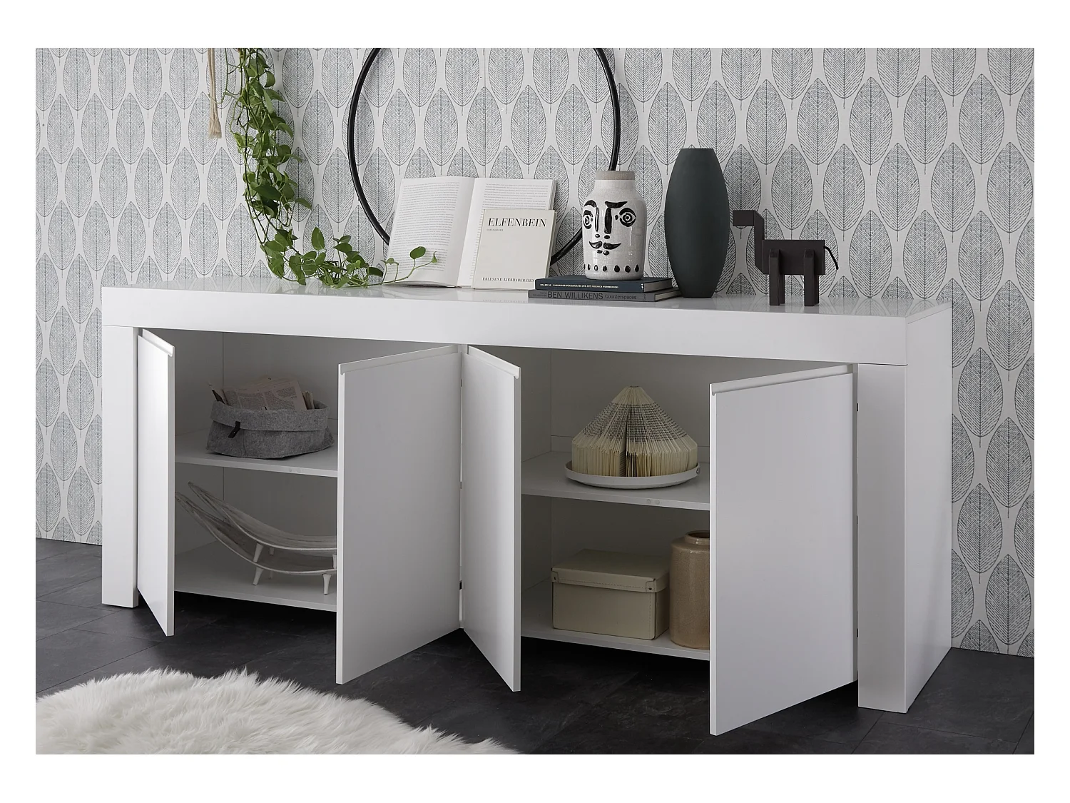 Madia design moderno con quattro ante maniglia a gola per living 210x81 ML14 bianco opaco