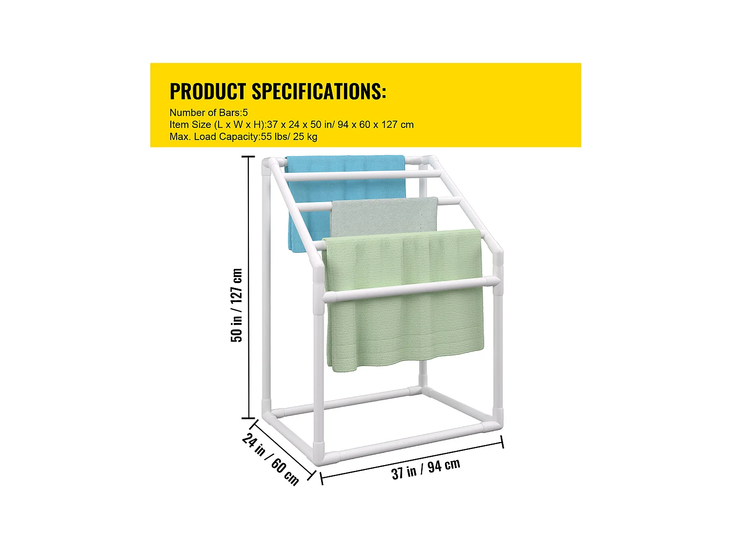 Porte-serviettes, SucceBuy Porte-serviettes d'Extérieur 5 Barres Trapézoïdal Blanc Autoportant pour Piscine