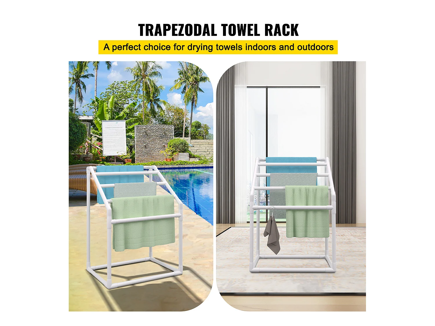 Porte-serviettes, SucceBuy Porte-serviettes d'Extérieur 5 Barres Trapézoïdal Blanc Autoportant pour Piscine