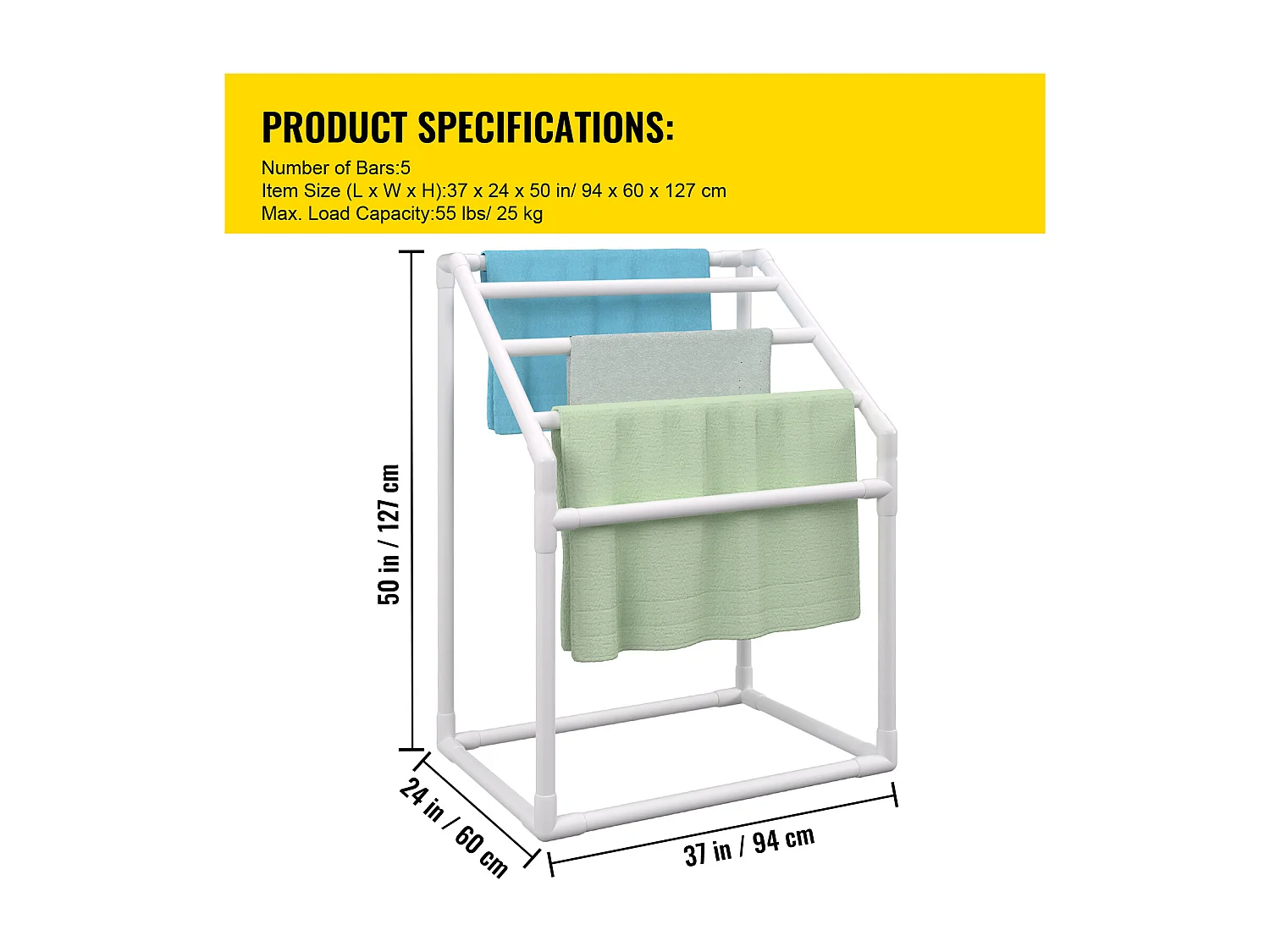 Porte-serviettes, SucceBuy Porte-serviettes d'Extérieur 5 Barres Trapézoïdal Blanc Autoportant pour Piscine