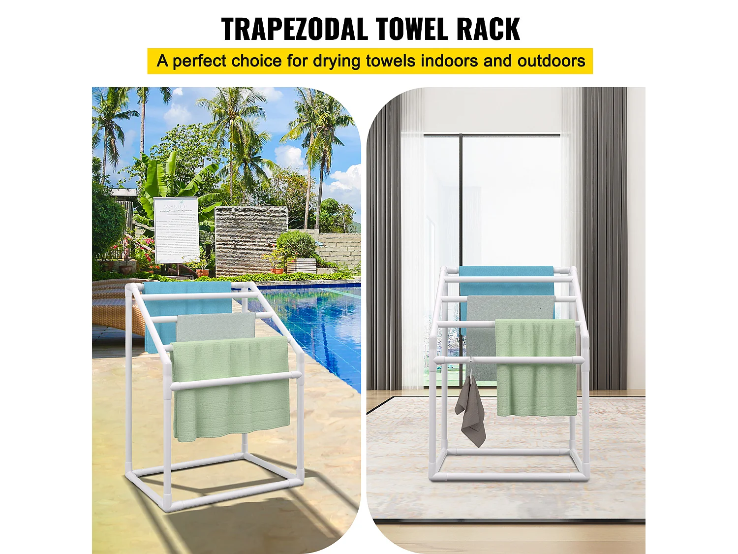 Porte-serviettes, SucceBuy Porte-serviettes d'Extérieur 5 Barres Trapézoïdal Blanc Autoportant pour Piscine