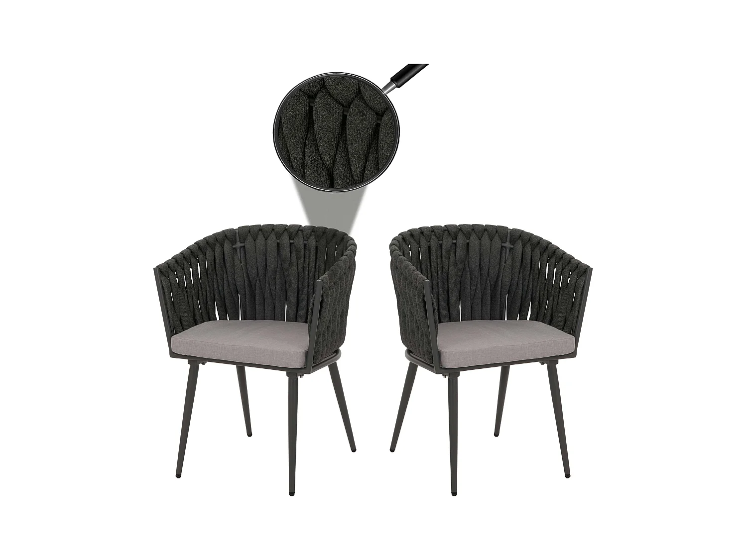 Chaise de salle à manger MCW-N38 (lot de 2),  anthracite Coussin gris clair