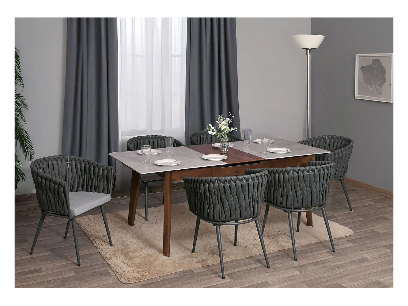 Chaise de salle à manger MCW-N38 (lot de 2),  anthracite Coussin gris clair