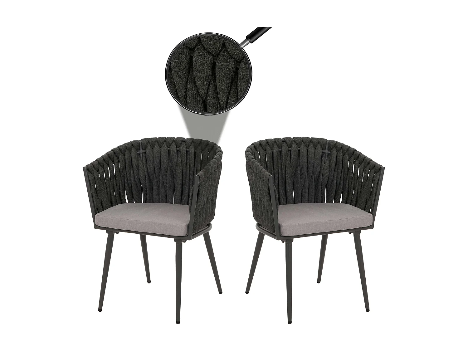 Chaise de salle à manger MCW-N38 (lot de 2),  anthracite Coussin gris clair