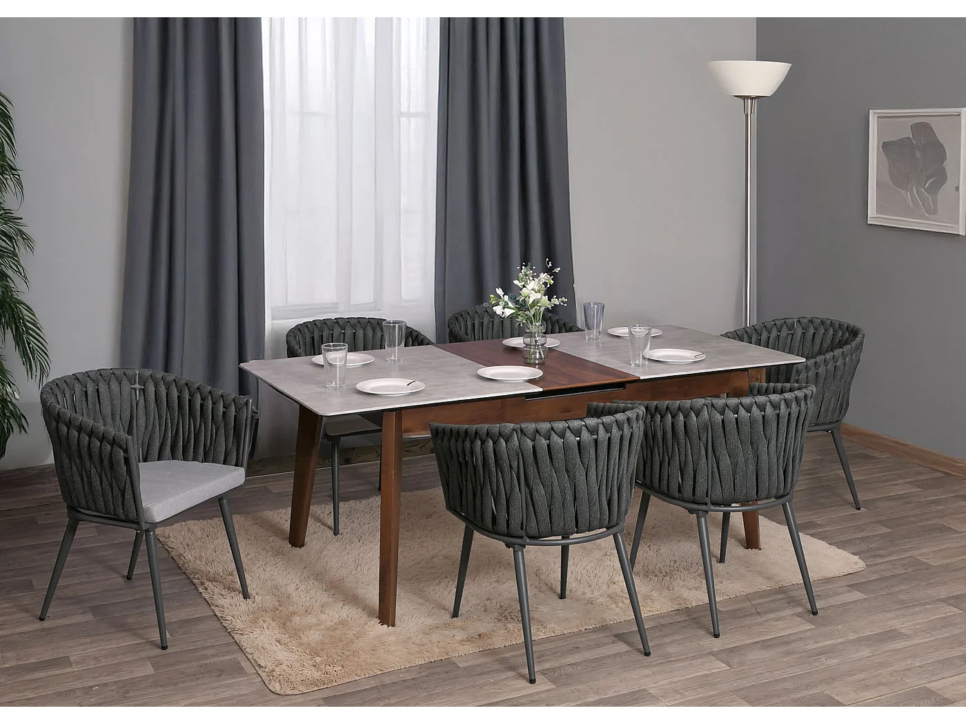 Chaise de salle à manger MCW-N38 (lot de 2),  anthracite Coussin gris clair