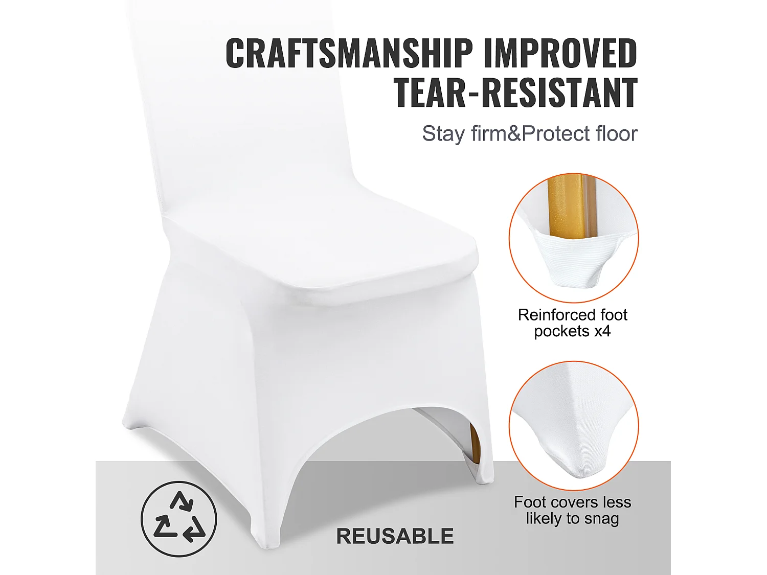 Housses de Chaise en Élasthanne Extensible Blanc SucceBuy, Lot de 100 pour Mariages et Événements