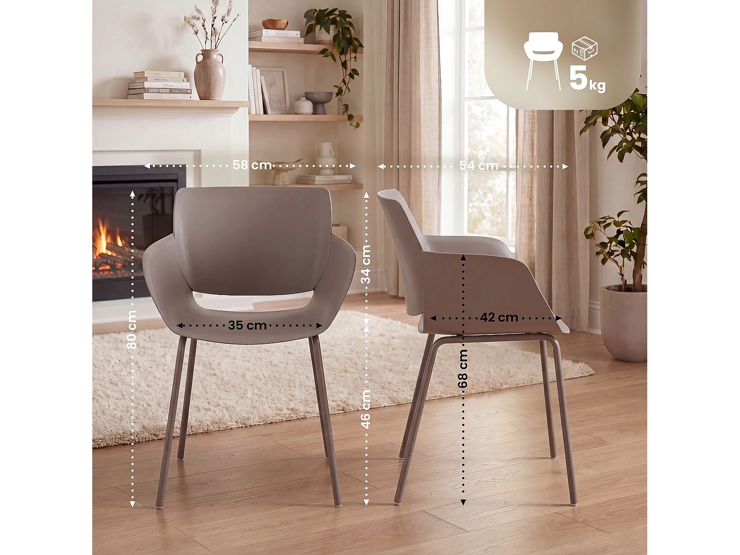 Lot de 2  chaise salle à manger - Plastique - Taupe - Alpena
