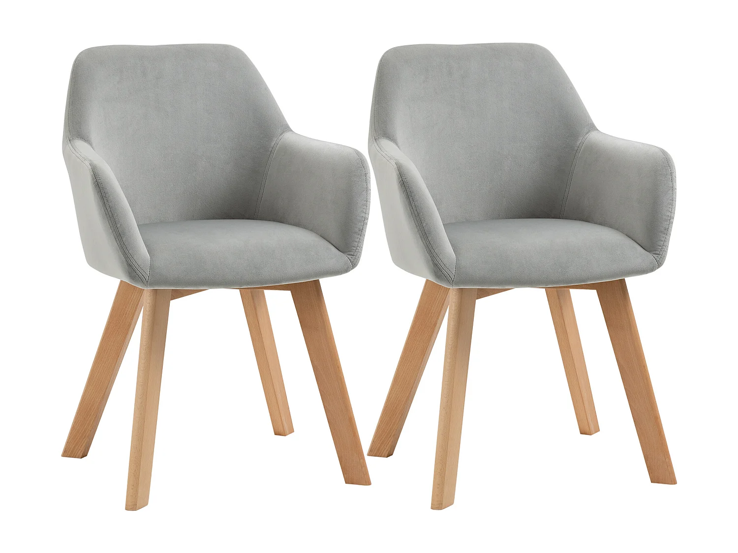 Set van 2 stoelen met grijze fluwelen armleuningen, 4 houten poten