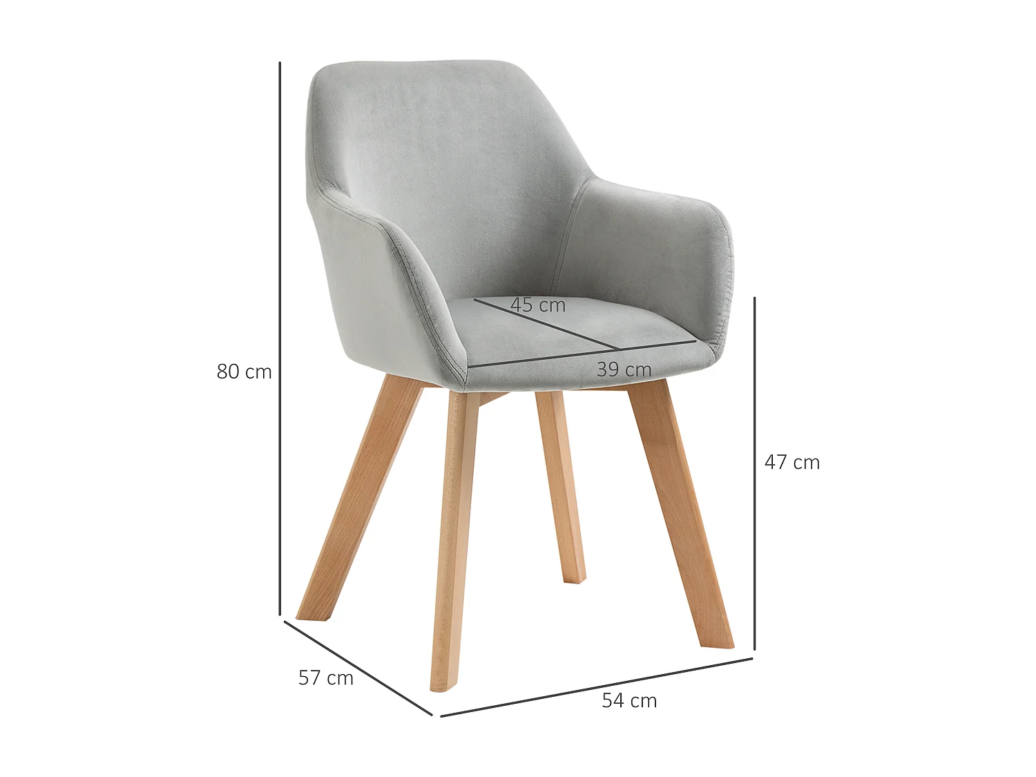 Set van 2 stoelen met grijze fluwelen armleuningen, 4 houten poten