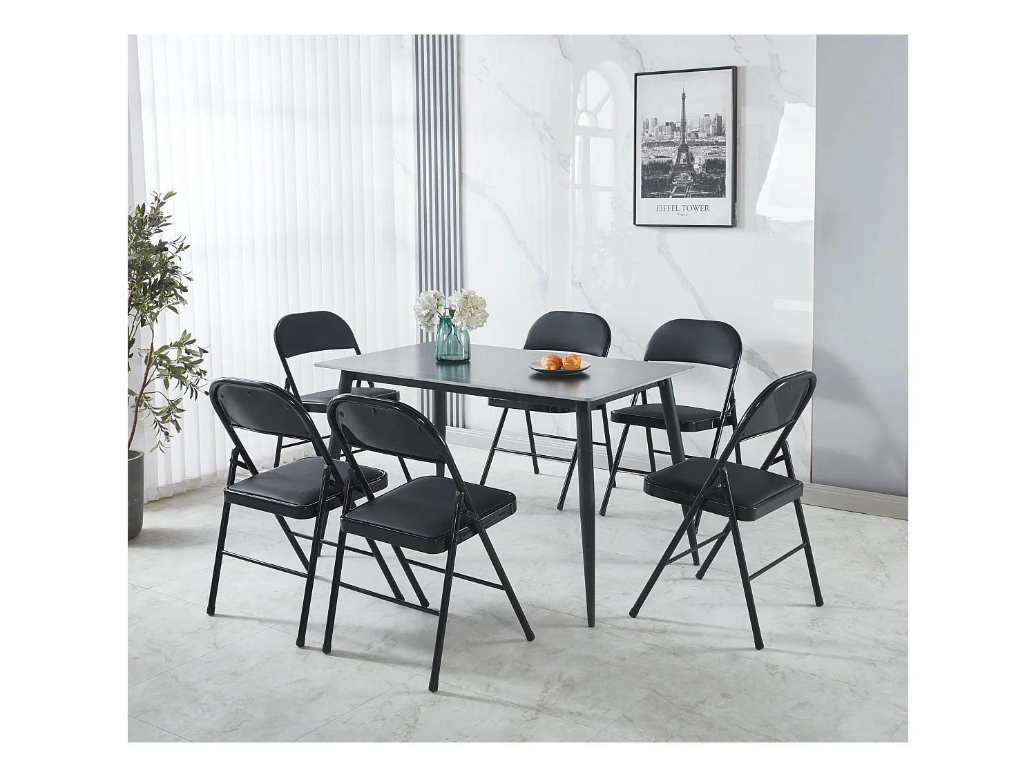 Hooma - Lot de 6 chaises pliantes confortables rembourrées en PVC - Noir