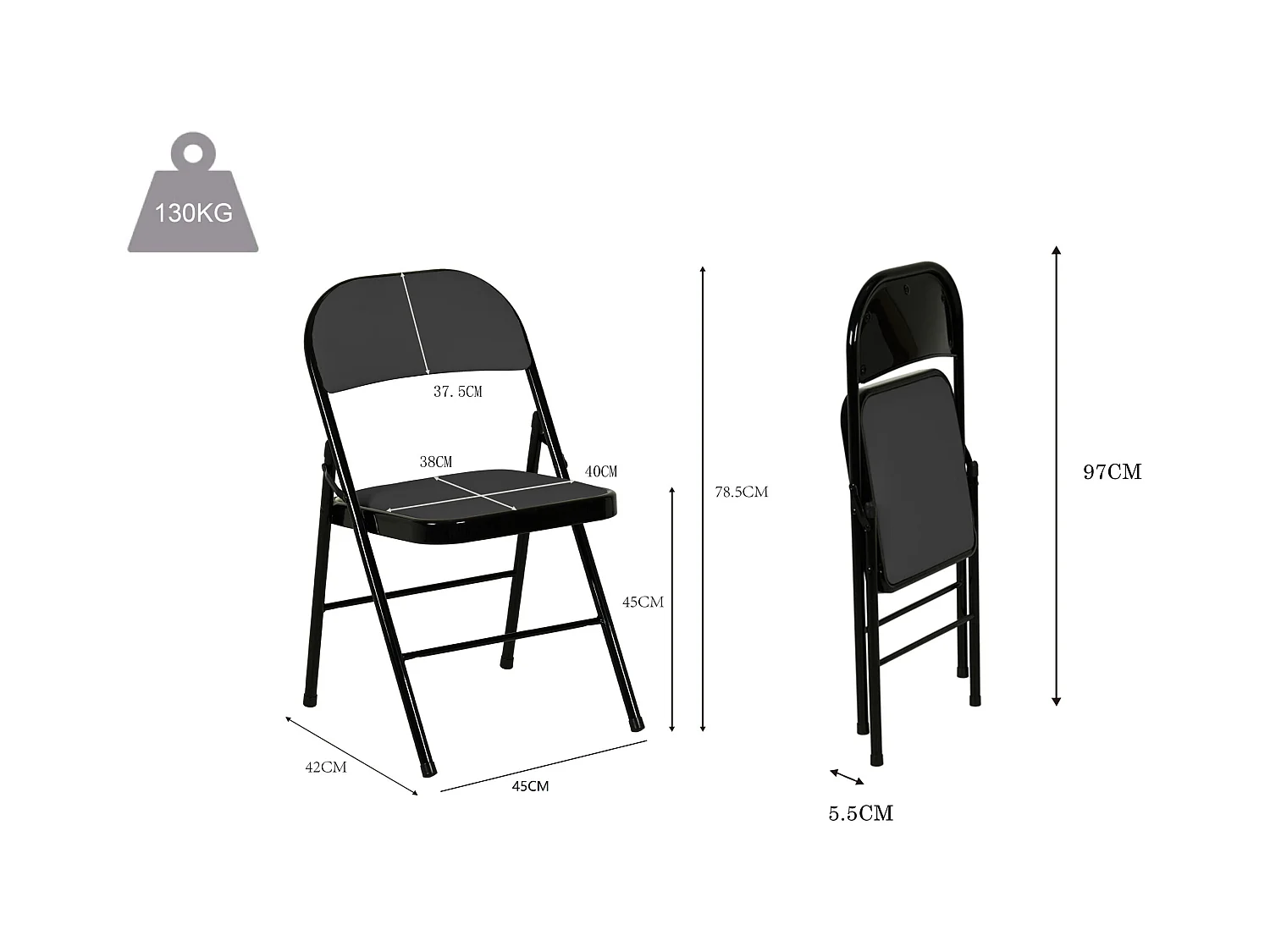 Hooma - Lot de 6 chaises pliantes confortables rembourrées en PVC - Noir