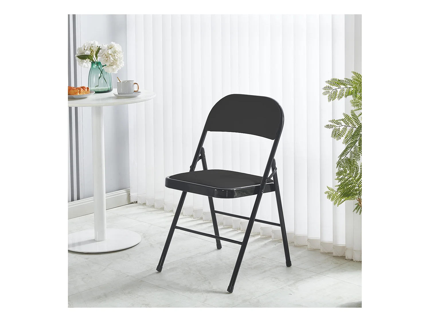 Hooma - Lot de 6 chaises pliantes confortables rembourrées en PVC - Noir
