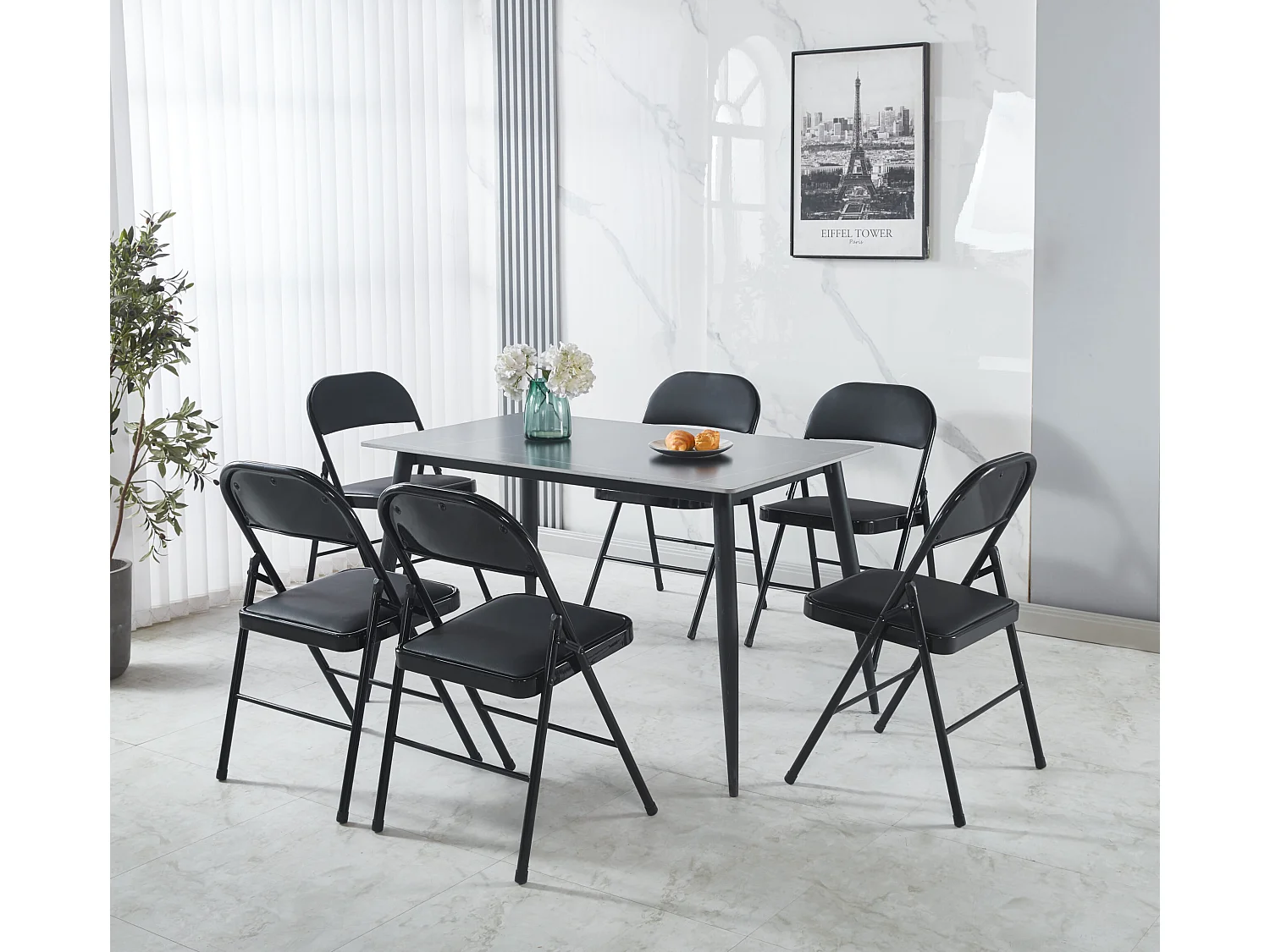 Hooma - Lot de 6 chaises pliantes confortables rembourrées en PVC - Noir