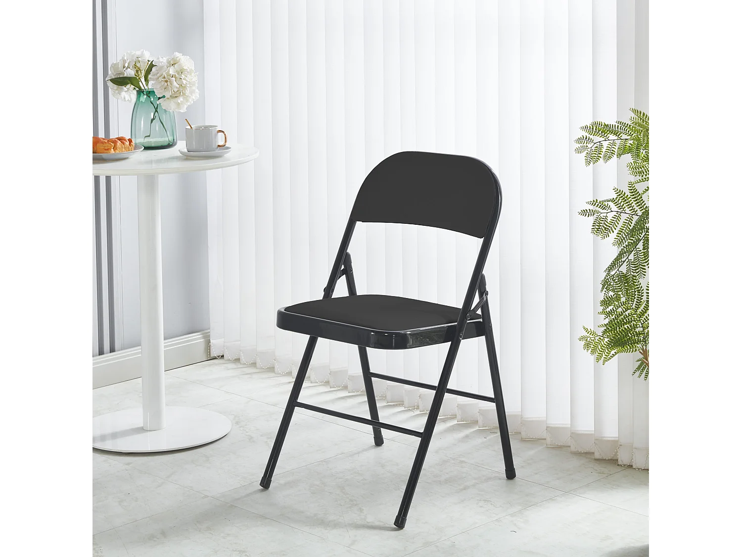 Hooma - Lot de 6 chaises pliantes confortables rembourrées en PVC - Noir