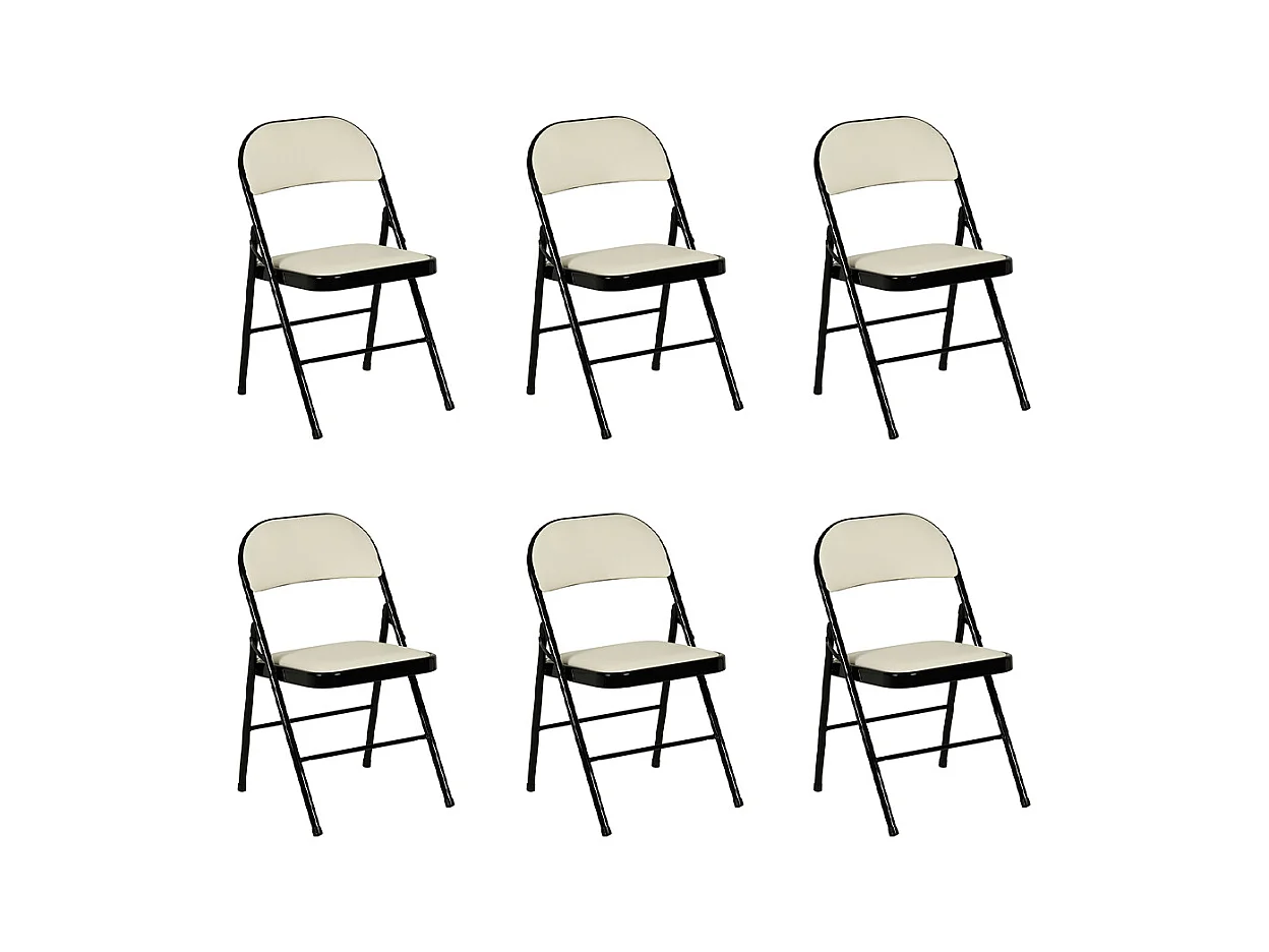 Hooma - Lot de 6 chaises pliantes confortables rembourrées en PVC - Beige