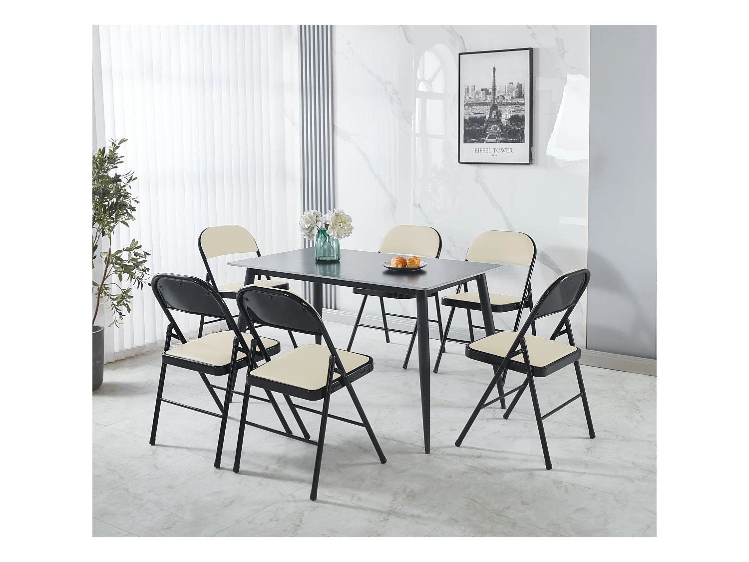 Hooma - Lot de 6 chaises pliantes confortables rembourrées en PVC - Beige