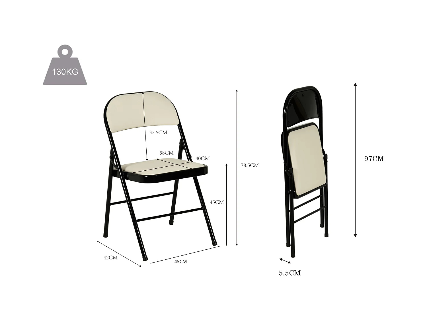 Hooma - Lot de 6 chaises pliantes confortables rembourrées en PVC - Beige