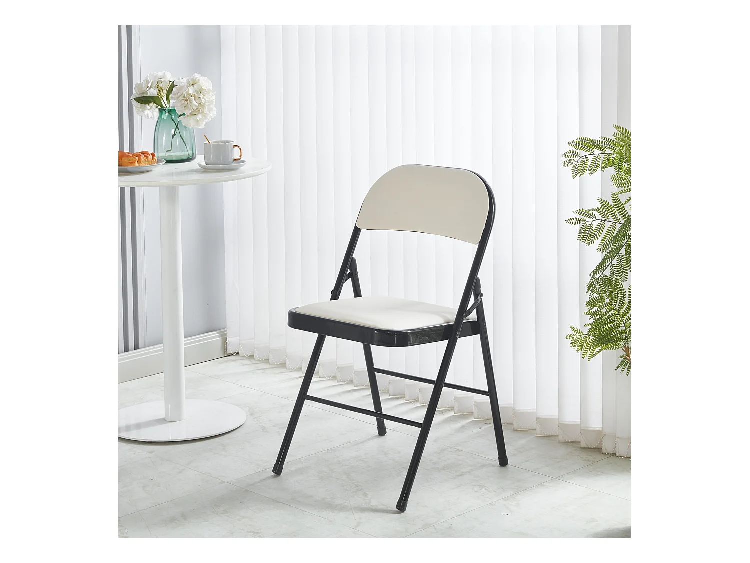 Hooma - Lot de 6 chaises pliantes confortables rembourrées en PVC - Beige