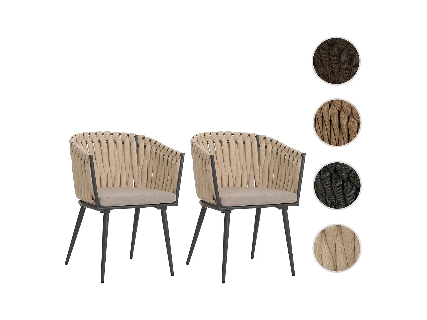 Chaise de salle à manger MCW-N38 (lot de 2),  crème Coussin marron clair