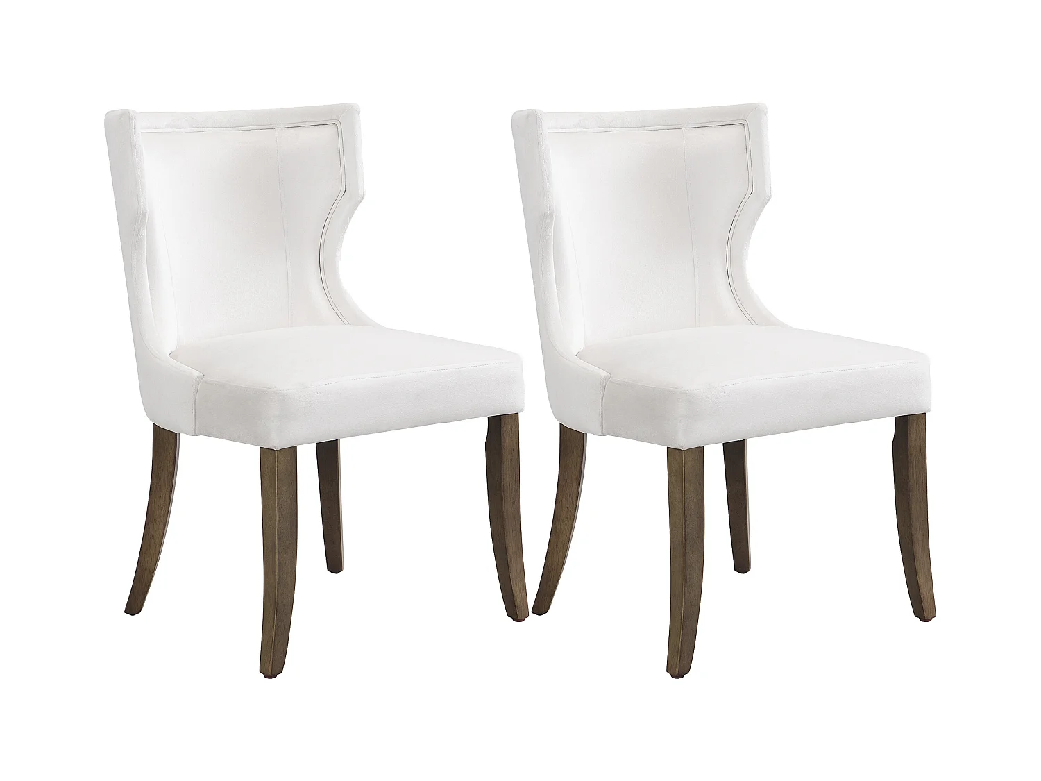 Lot de 2 chaises de cuisine, tissu en velours, pieds en bois brun, beige blanc