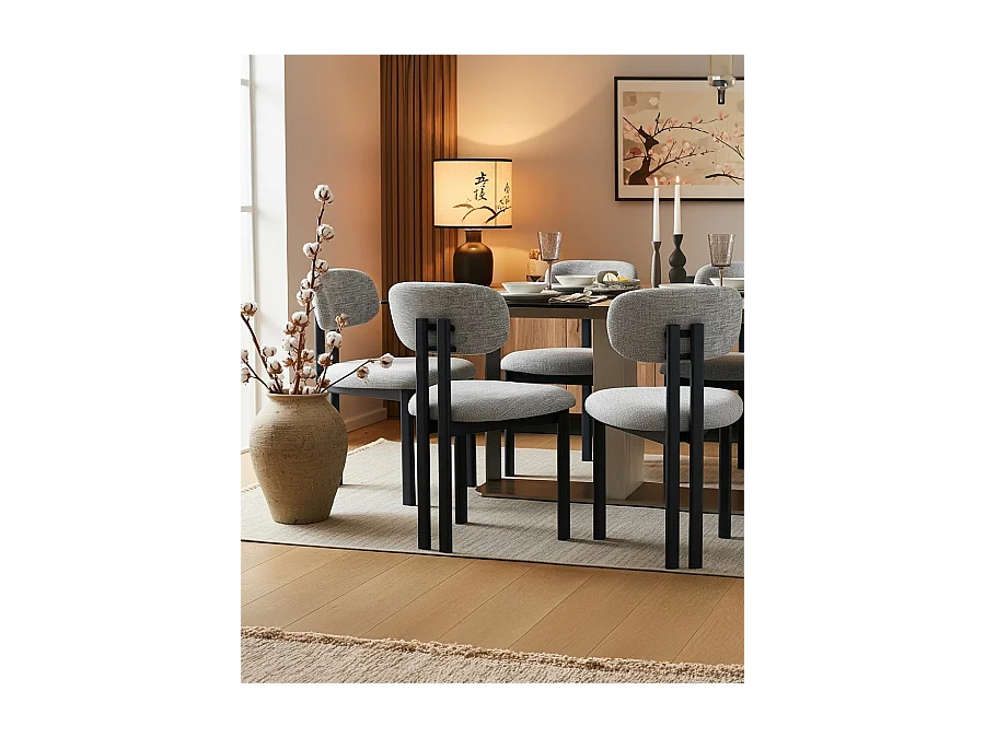 Lot de 4 chaises Zuno - Lot de 4 chaises Zuno en tissu grise et pieds métal