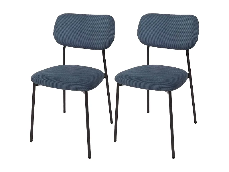 Set di 2 sedie da pranzo MCW-O26, poltroncina da cucina imbottita, velluto a coste (330g/m²) metallo ~ blu