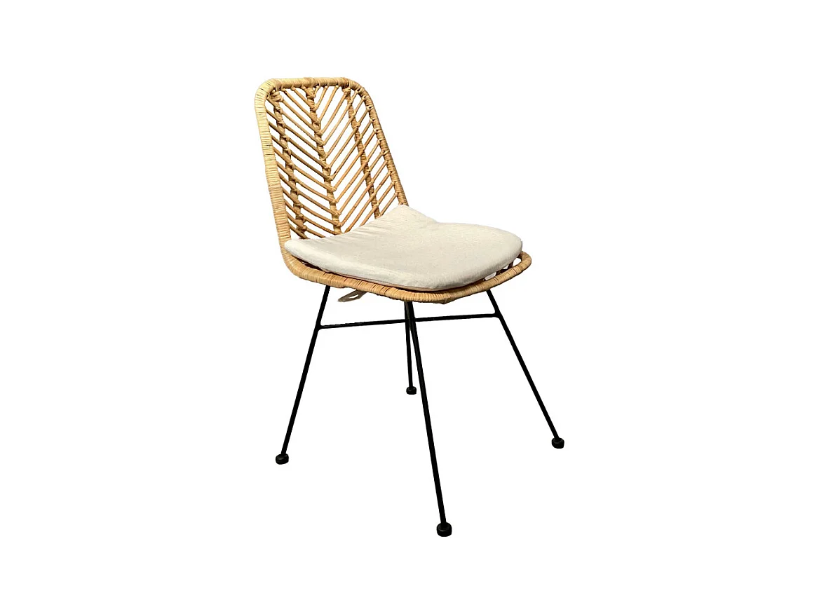 Chaise en rotin naturel tressé avec pieds métal noir – KANDY 2