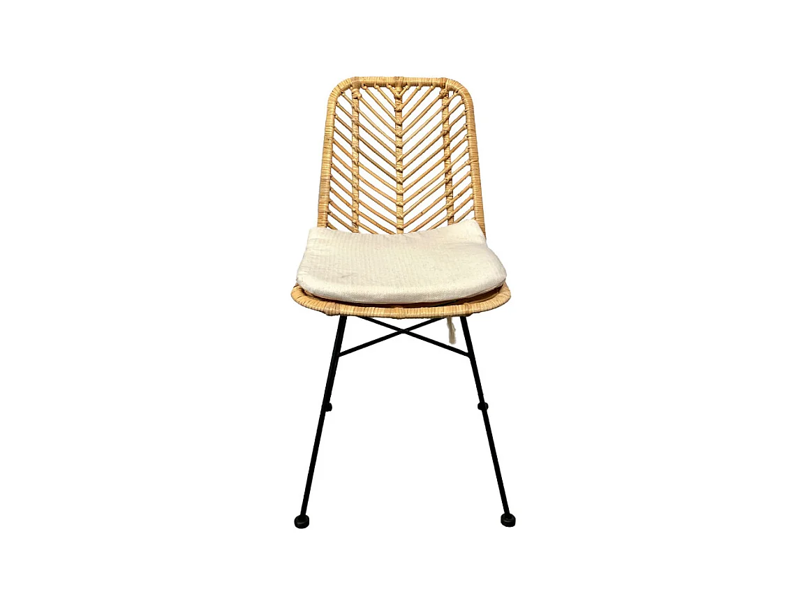 Chaise en rotin naturel tressé avec pieds métal noir – KANDY 2