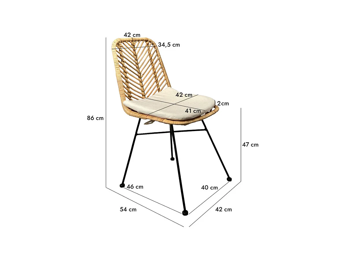 Chaise en rotin naturel tressé avec pieds métal noir – KANDY 2