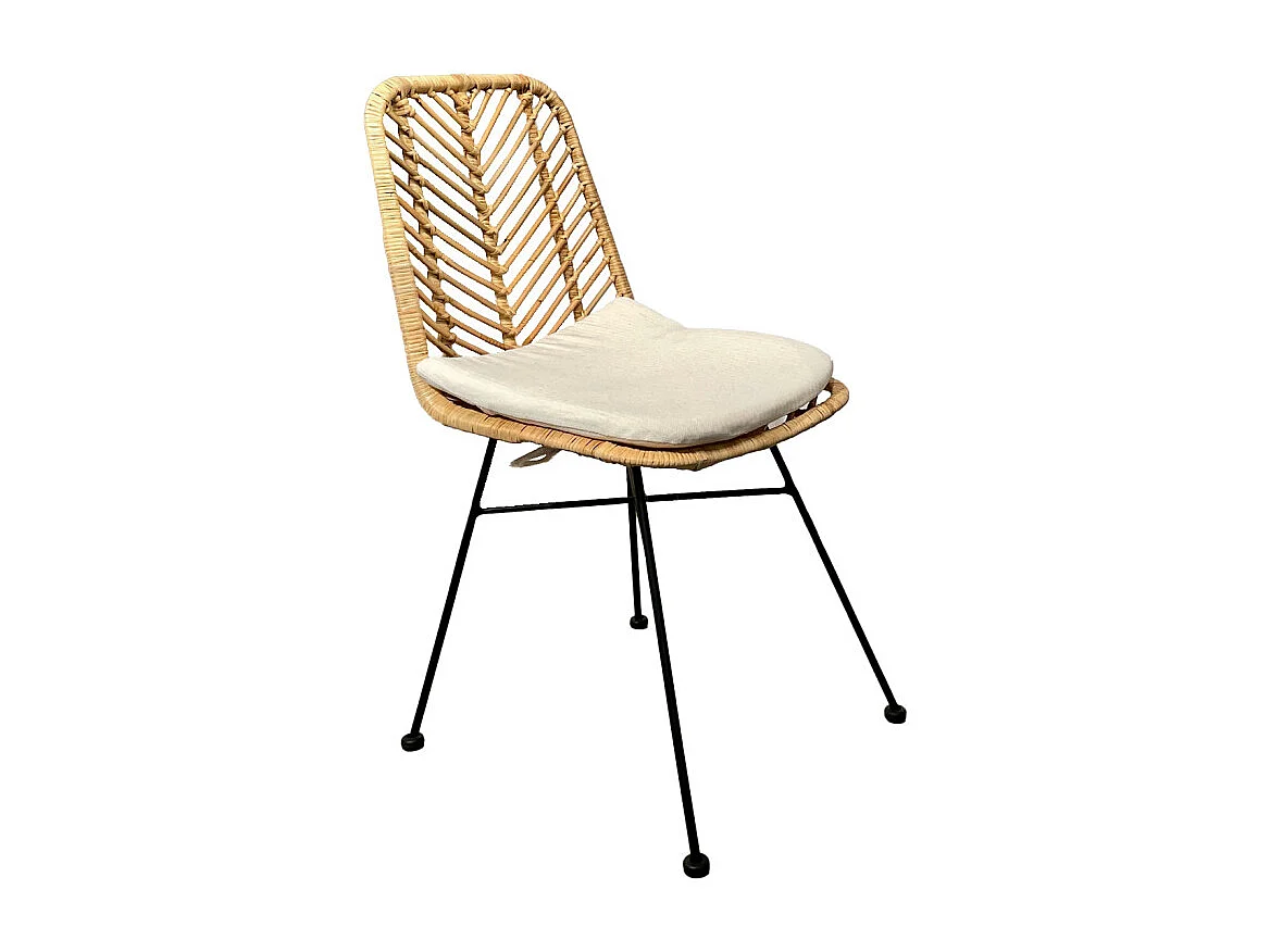 Chaise en rotin naturel tressé avec pieds métal noir – KANDY 2